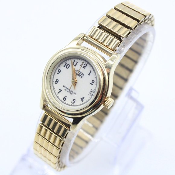 Vintage Acqua Indiglo Watch Womens Gold Tone Stainless Steel Classic Beige DIal - Picture 1 of 8
